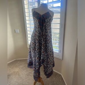 HANKY HEM Handkerchief  FLORAL  COT BOHO TROPICAL SUMMER BEACH Dress‎ INDIAN M/L